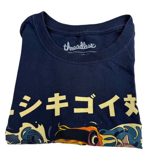 Threadless Navy Cat and Koi Asian Inspired Graphic Print Short Sleeve T Shirt - Picture 15 of 16